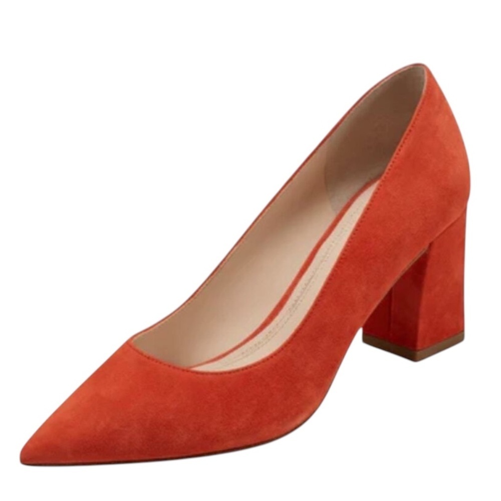 MARC FISHER Zala Pointy Toe Pump Orange Suede Block Heel Size 6.5 NEW